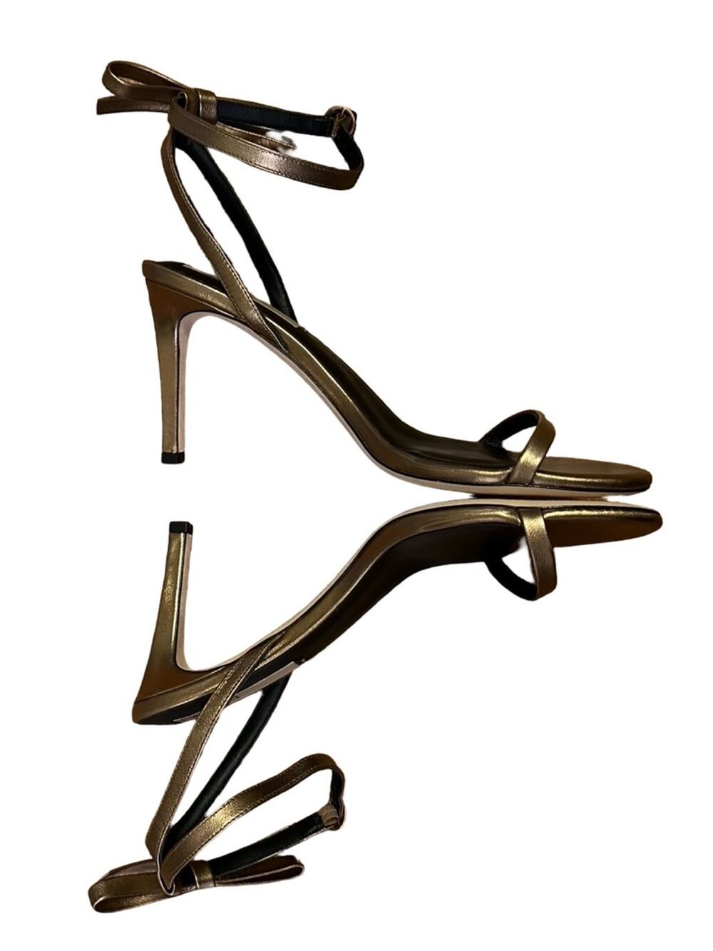 NEW Deltan MIRANDA Metallic Bronze bow Ankle-Strap Stiletto Sandals SIZE 12